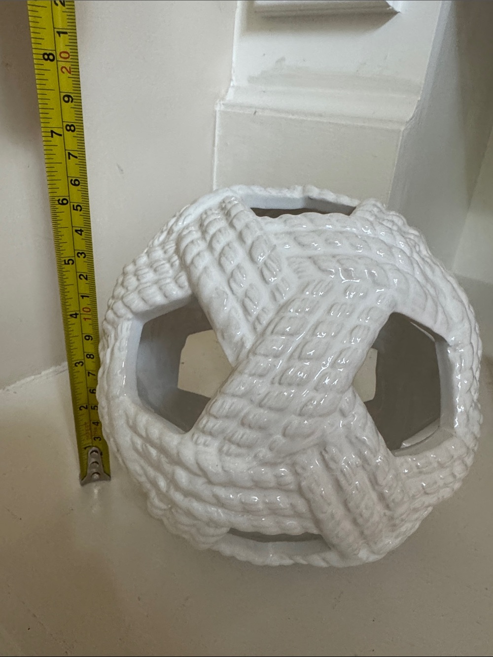 White Ceramic Rope Orb Accent - Picture 4 of 4